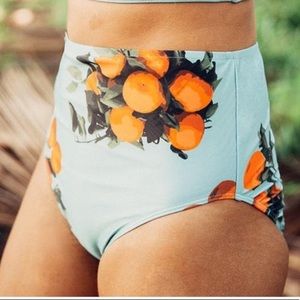 ORANGE & BLUE HIGHWAISTED SWIM BOTTOMS! SIZE LARGE